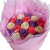 Фото к позиции меню Шоколадные розы букет №5 (белый, красный, фиолет)
