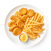 Фото к позиции меню Наггетсы с картофелем фри и сырным соусом Из Лавки