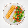 Фото к позиции меню Стейк из лосося на гриле с гарниром из свежих овощей