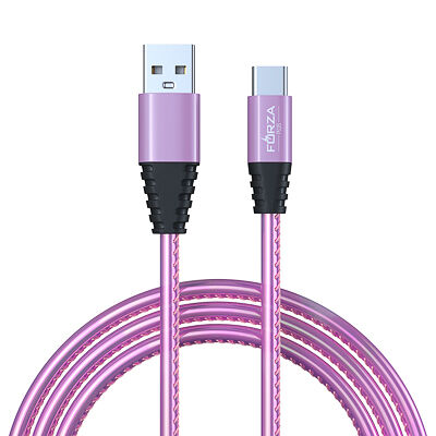 Forza кабель для зарядки перламутр type-c, 1м, 2а, кожаная оплётка, 3 цвета, пакет