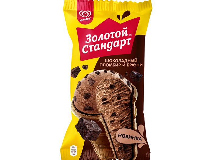Мороженое в вафельном стаканчике Шоколадный пломбир и Брауни