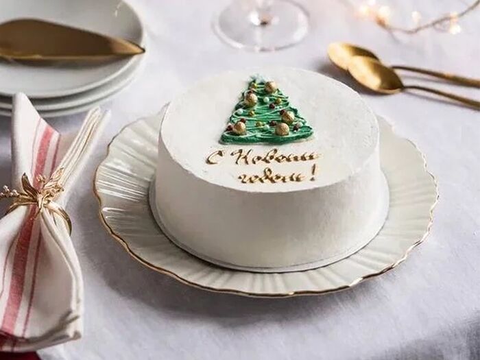 Бенто торт с новогодним декором Ёлочка маленький