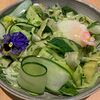 Фото к позиции меню Зеленый салат с цукини и яйцом пашот