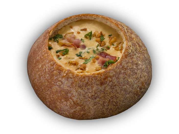 Суп сырный в хлебной чаше