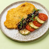 Шницель из курицы с овощами и шампиньонами терияки