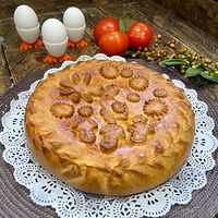 Пирог с курицей, картофелем и грибами