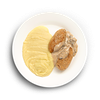 Фото к позиции меню Котлетки из цыпленка с картофельным пюре и грибным соусом