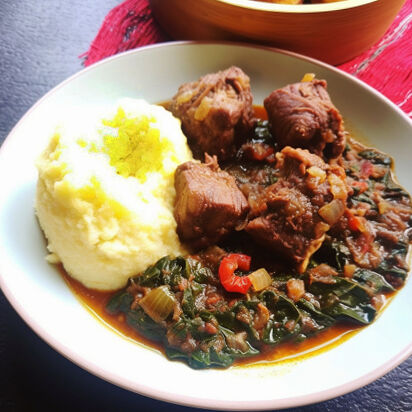 Nshima with goat meat