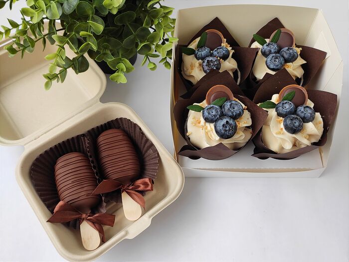 Комбо- набор капкейки шоколадные с карамелью, пирожные эскимо картошка ванильная/ шоколадная в шоколаде