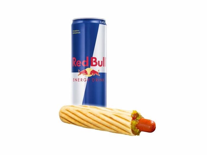 Мега Френч-дог и энергетический напиток Red Bull