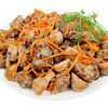 Фото к позиции меню Печень куриная с шампиньонами и морковью по-корейски