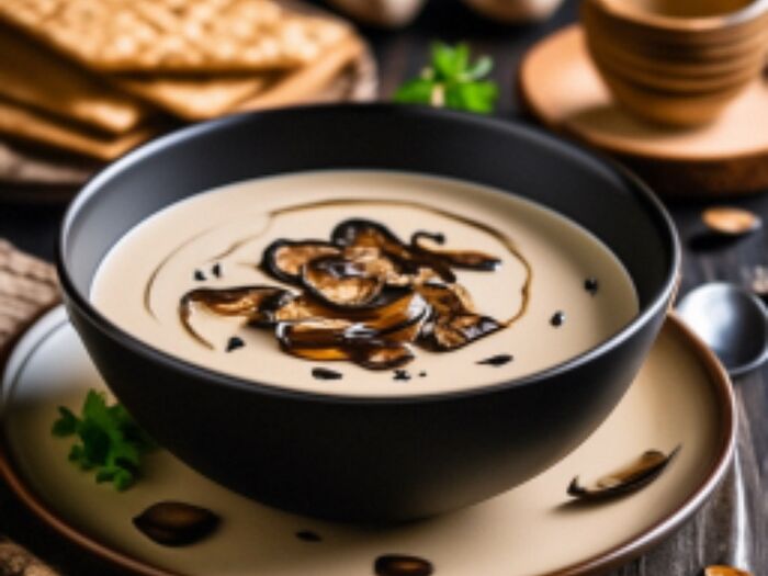 Крем-суп из шампиньонов и жареными белыми грибами