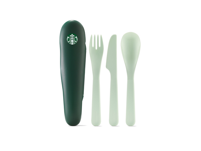 Набор приборов из пластика Starbucks в футляре: нож, вилка, ложка