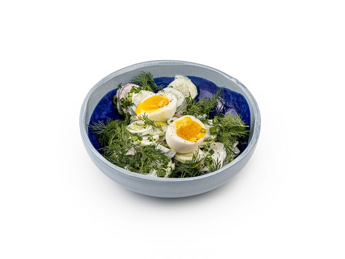 Салат из свежих овощей в сметанном соусе с яйцом