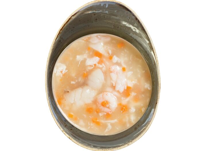 Суп с морским окунем и креветками
