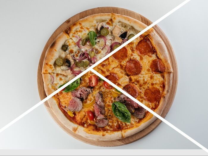 3 пиццы : Пепперони, умбрия и ростбиф