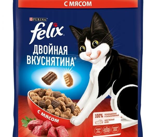 Корм для кошек сухой мясо Двойная Вкуснятина Felix 600г
