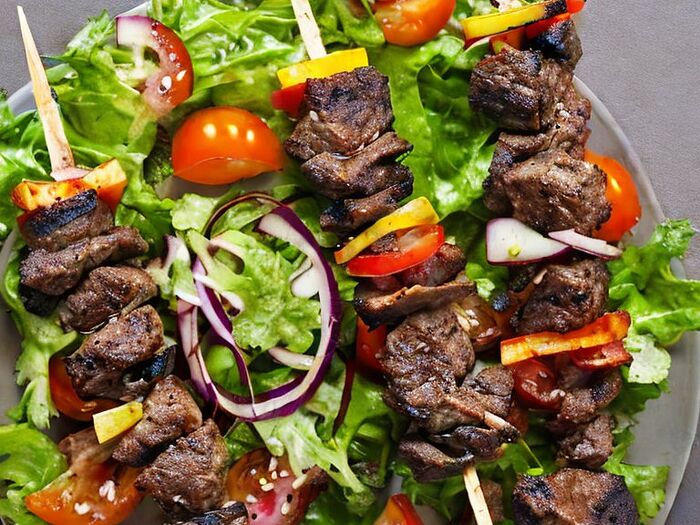 Beef kebabs & salads
