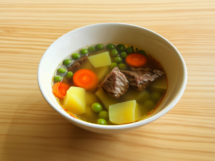 Суп картофельный с зеленым горошком