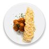 Фото к позиции меню Куриные фрикадельки в томатном соусе со спагетти