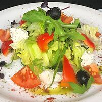 Салат греческий с фиолетовым луком, свежими овощами и сыром Фета
