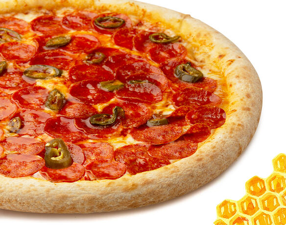 Пицца Пепперони с медом и халапеньо, колбасный борт