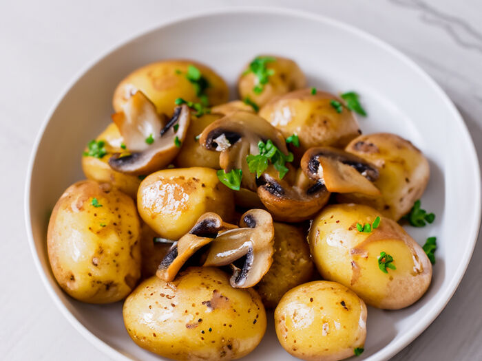 Молодой картофель с сезонными грибами