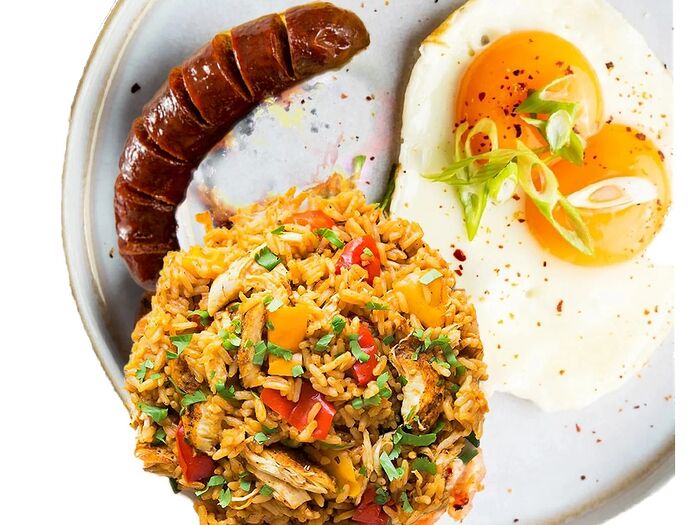 Fried Rice with Sausage and  2 Fried eggs