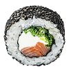 Фото к позиции меню Урамаки с черным кунжутом и копченым лососем