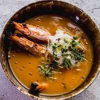 Манго-морковный суп с Лангустинами гриль