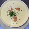 Фото к позиции меню Сырный суп с креветками и гренками
