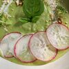 Фото к позиции меню Крем-суп из цветной капусты и брокколи с креветкой