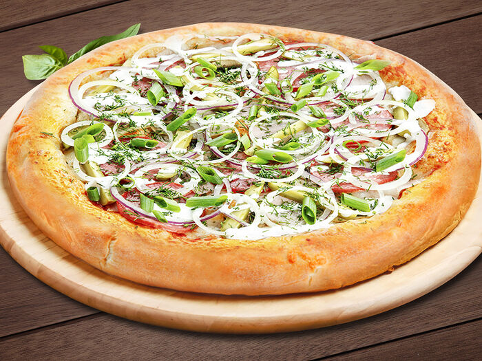 Пицца Деревенская 30 см на тонком тесте