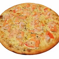 Пицца Морская:томаты, креветки, лосось, моцарелла