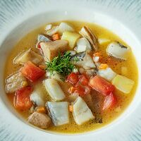 Суп с палтусом и белыми грибами