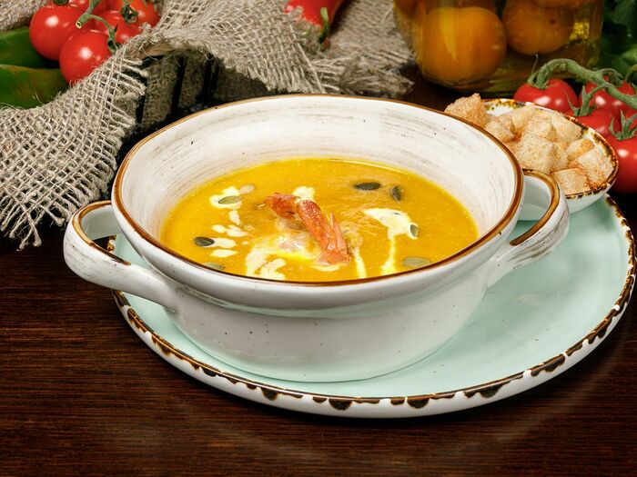 Крем-суп тыквенный с креветками