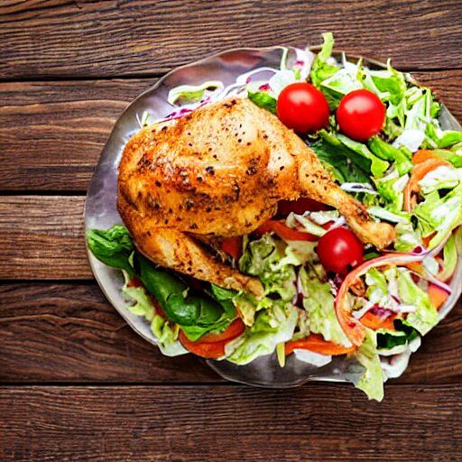 Full broiler chicken with salads