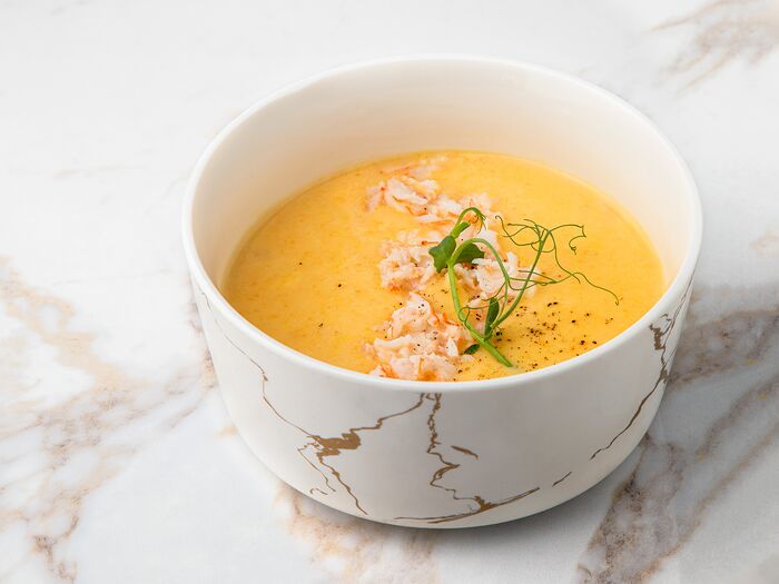 Крем-суп овощной с тигровыми креветками