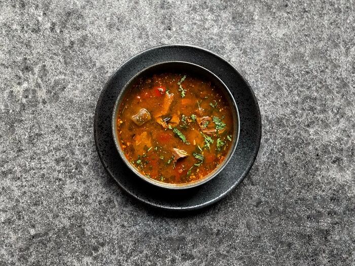 Суп из баранины с фасолью и баклажанами