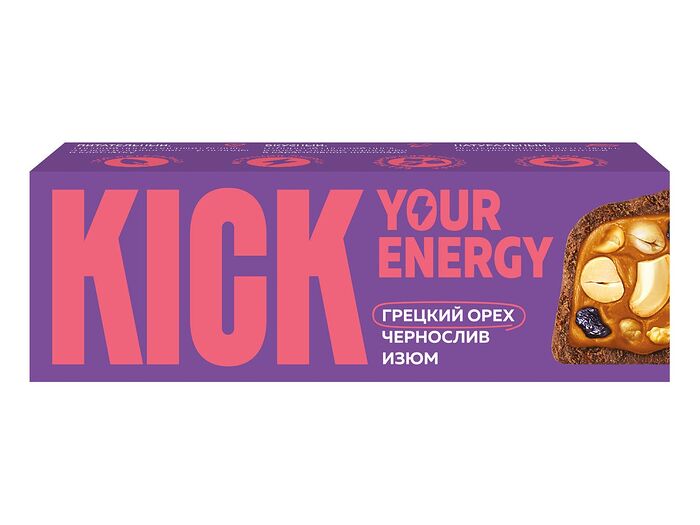 Батончик Kick Your Energy с изюмом и черносливом в карамельном шоколаде