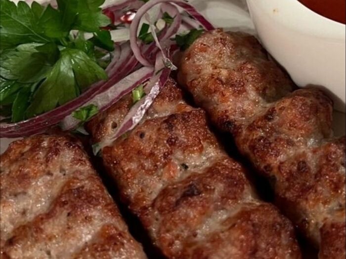 Шашлык Люля-кебаб говядина с овощами гриль