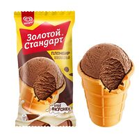 Золотой Стандарт мороженое пломбир в вафельном стаканчике Шоколадный