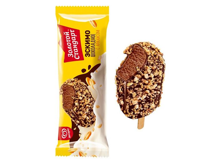 Золотой стандарт мороженое эскимо в глазури шоколадное с арахисом